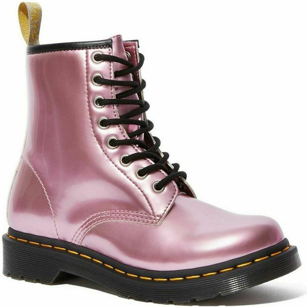 Dr. Martens Pink Vegan Leather 1460 Goldmix Boots - Picture 2 of 16